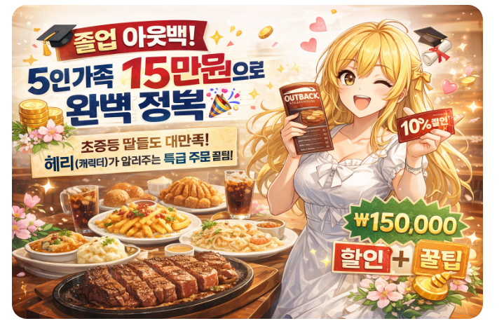 자녀 졸업시즌 5인 가족 기준 15만원으로 아웃백 공략방법